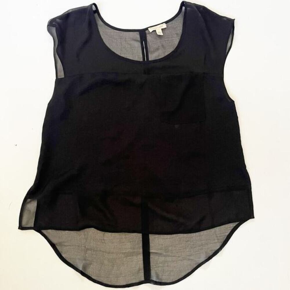 Urban Outfitters Silence + Noise Butto Back Black Sheer Chiffon Shirt Sz S Hi Lo